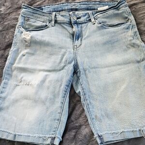 Light Blue Distressed Denim Shorts